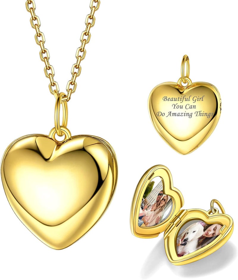 Bestyle Sterling Silver Heart Locket Necklace for Women, Dainty Cute Small Heart Locket Pendant in Gold/Rose Gold/Silver, Love Statement Jewelry Gift for Mother Wife - Image 1